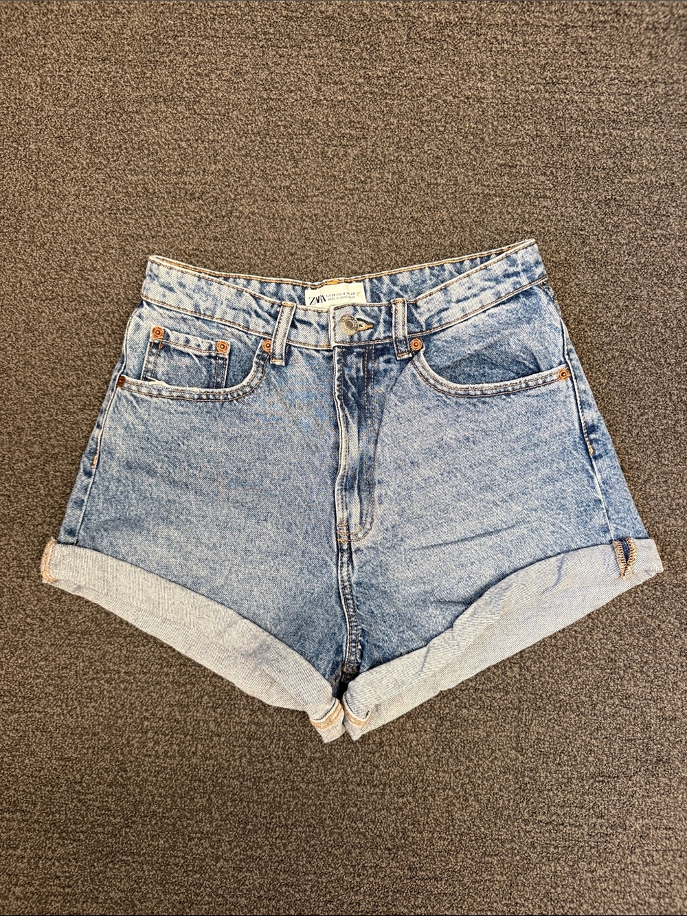 Zara Mom Fit Roller Shorts in Blue